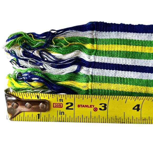 Vintage Guatemalan Handwoven Sash Belt 72" x 3" Green Yellow White Blue  Cotton - Picture 6 of 8
